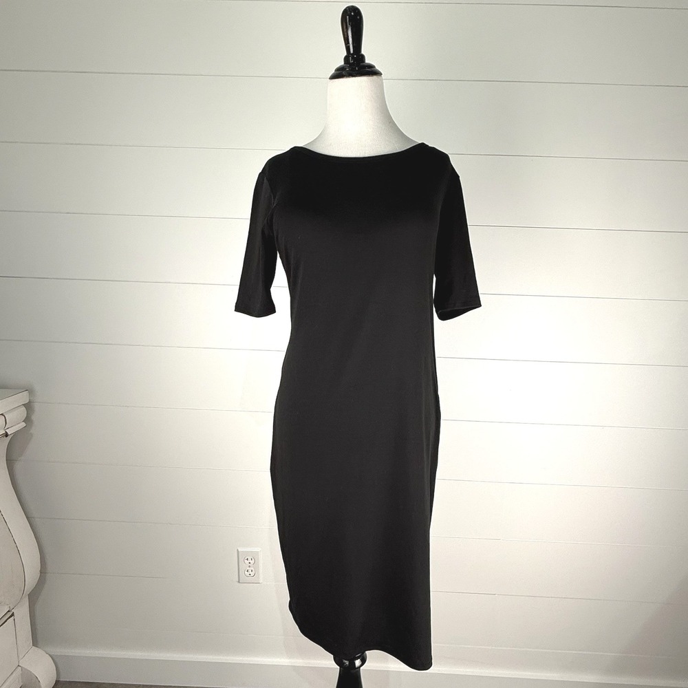Lularoe Julia T Shirt Dress Women M Solid Black Office Pencil Bodycon Stretch